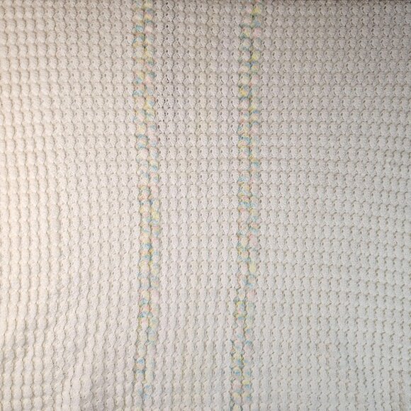 Vintage Handmade Crocheted Baby Blanket 54x32 Pastel Fringe Nursery Decor - Picture 4 of 13